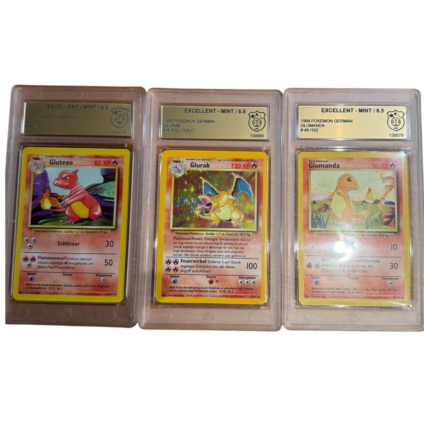 3er Bundle Base Set Glurak Glutexo Glumanda GSG Grading 6,5 (DE) - Charicards Inh. Christian Jandt